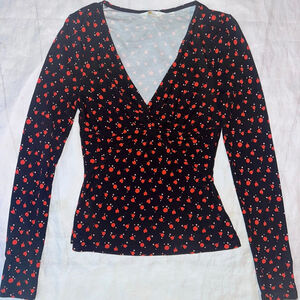 NWOT Women’s Size 4 Boden Ponte Twist Front Floral V Neck LS Top Shirt Blouse